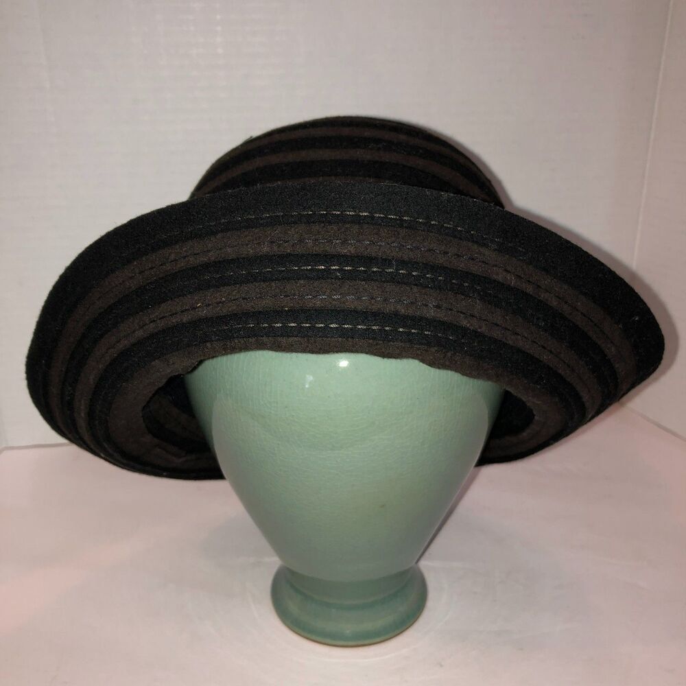 Vintage Callanan Chapeaux Pret a Porter Wool Blend Floppy Bucket Hat Black Brown - Picture 8 of 8